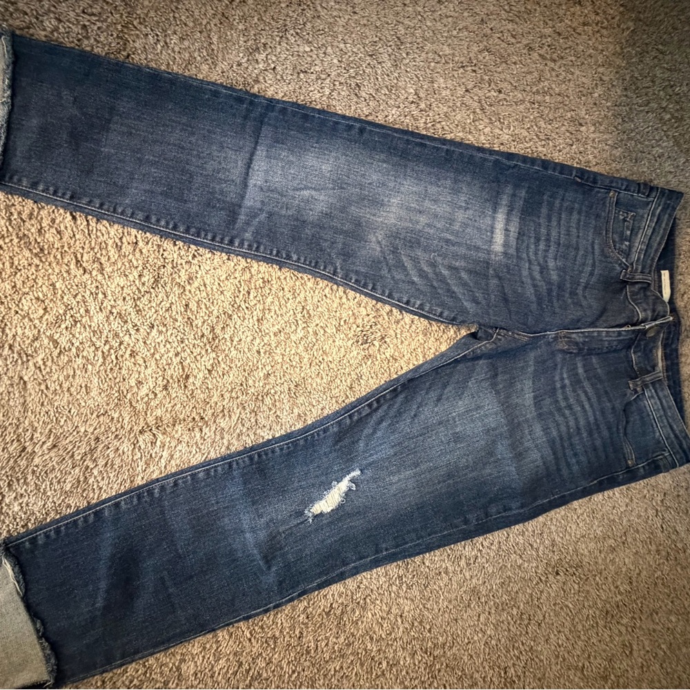 Kut from the Kloth Dark Blue Straight-Leg Jeans with Distress